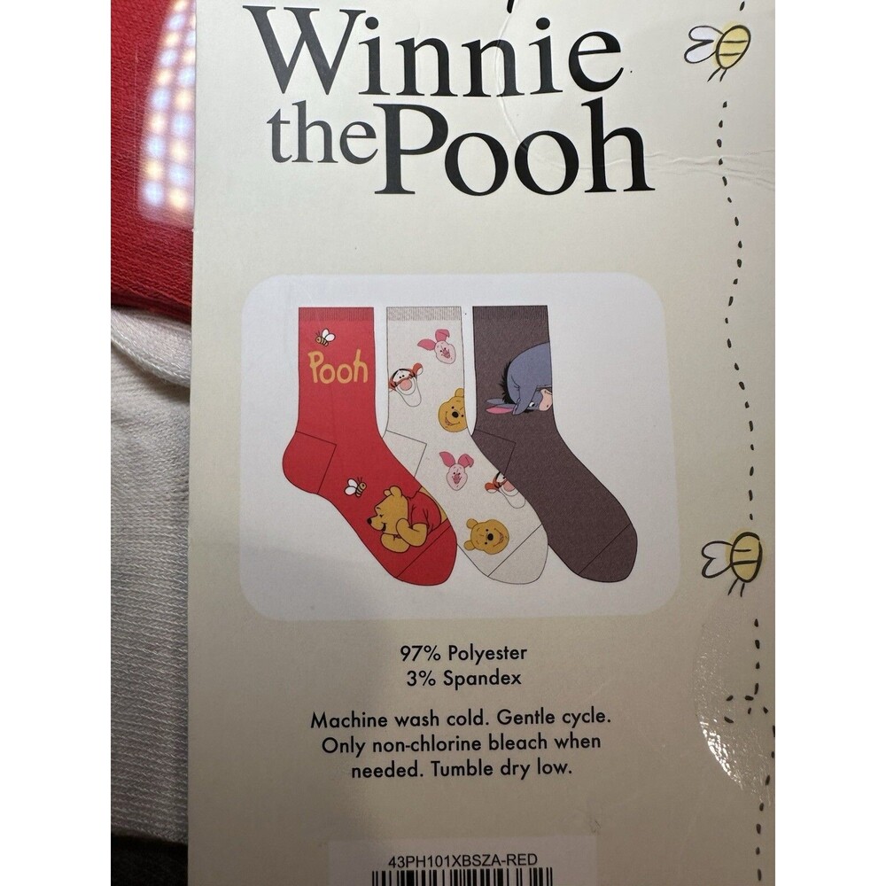 New Disney Winnie the Pooh Women's Graphic Crew Socks, 3 Pack, Sizes 4-10 - Picture 3 of 3